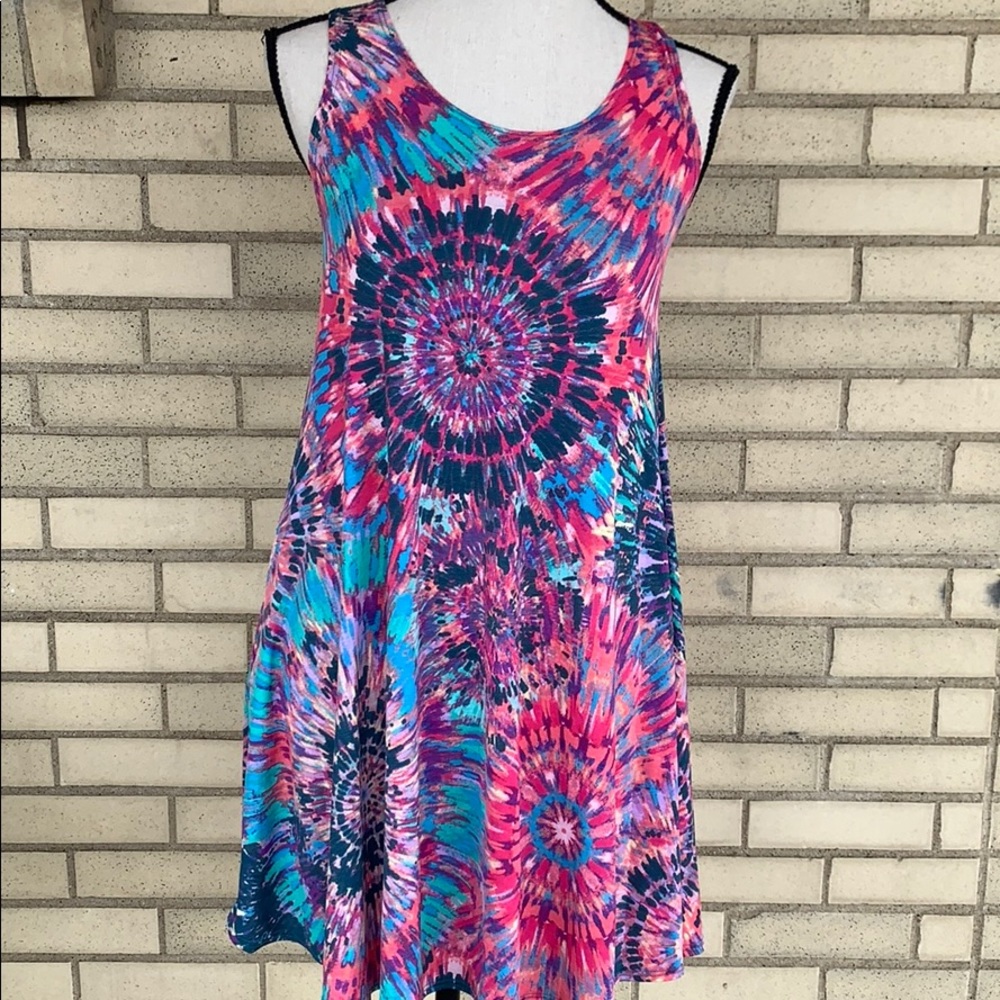 ❌DONATED❌Fuchsia Pink Multicolor Tie Dye Lightweight Tank Dress - Picture 3 of 8
